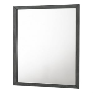 Wall Mirror with Rectangle Frame and Natural Wood Grain Details- Gray