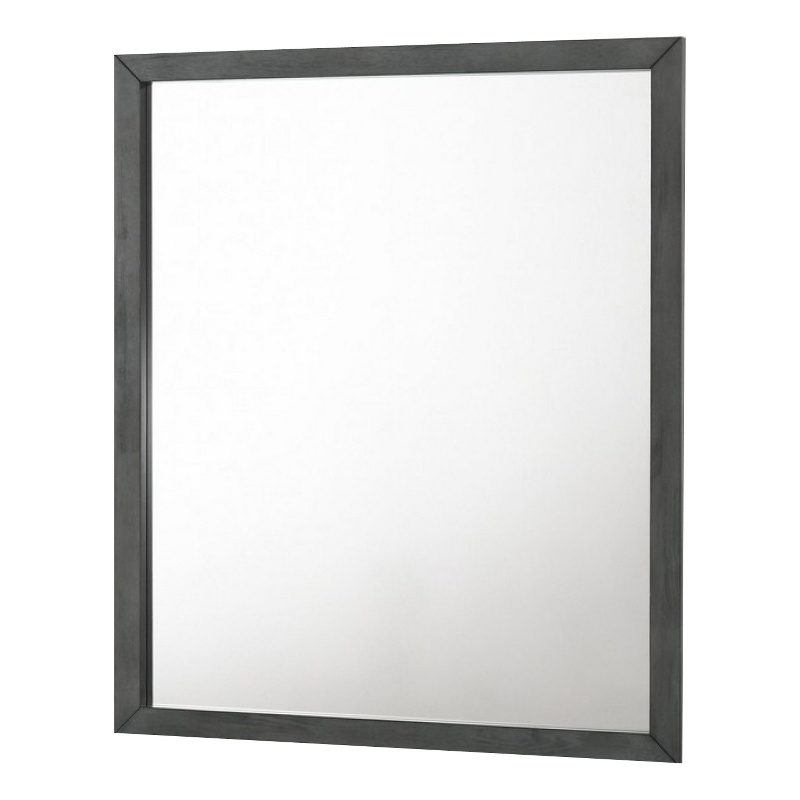 Wall Mirror with Rectangle Frame and Natural Wood Grain Details- Gray