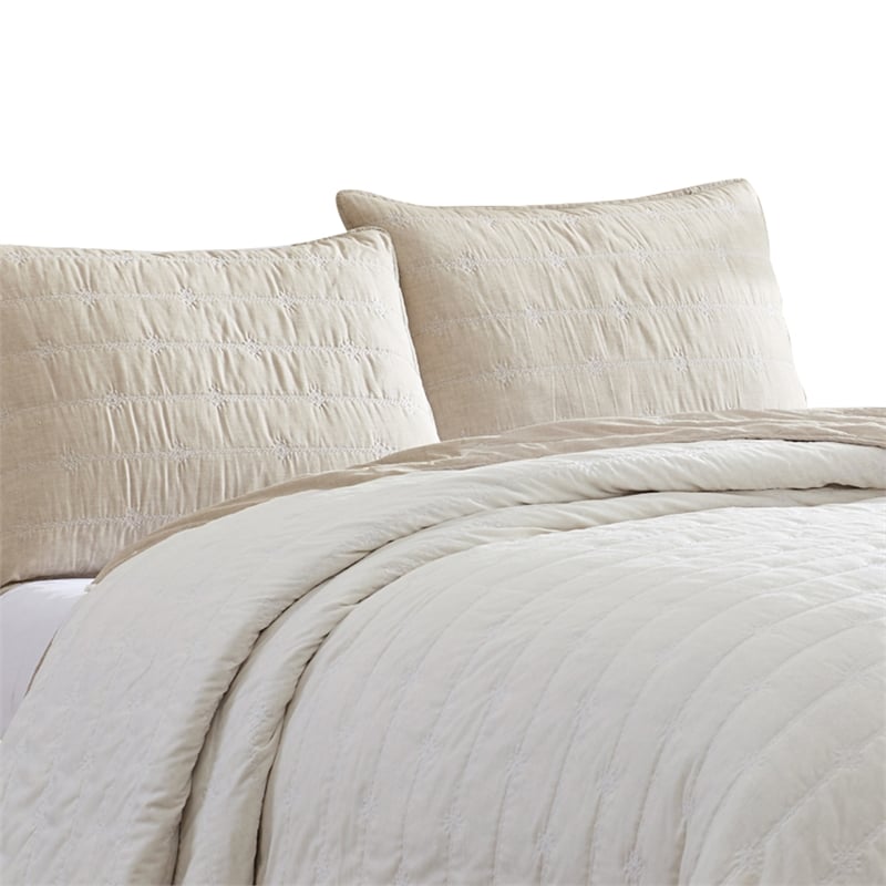 Veria 3 Piece King Quilt Set with Channel Stitching - Cream and Beige