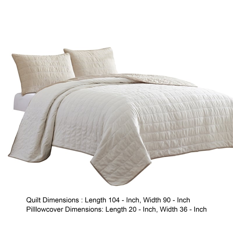 Veria 3 Piece King Quilt Set with Channel Stitching - Cream and Beige