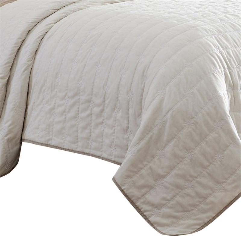Veria 3 Piece King Quilt Set with Channel Stitching - Cream and Beige