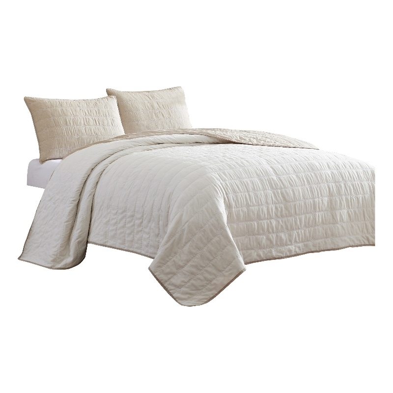 Veria 3 Piece King Quilt Set with Channel Stitching - Cream and Beige