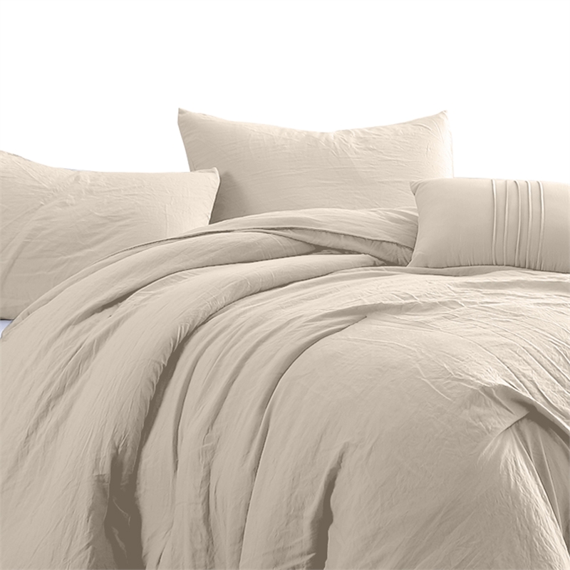 Veria 4 Piece Queen Comforter Set with Deep Stitching The Urban Port- Beige