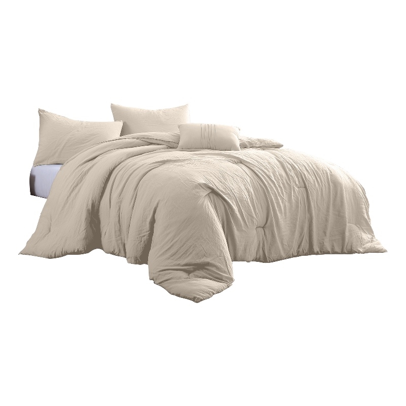 Veria 4 Piece Queen Comforter Set with Deep Stitching The Urban Port- Beige