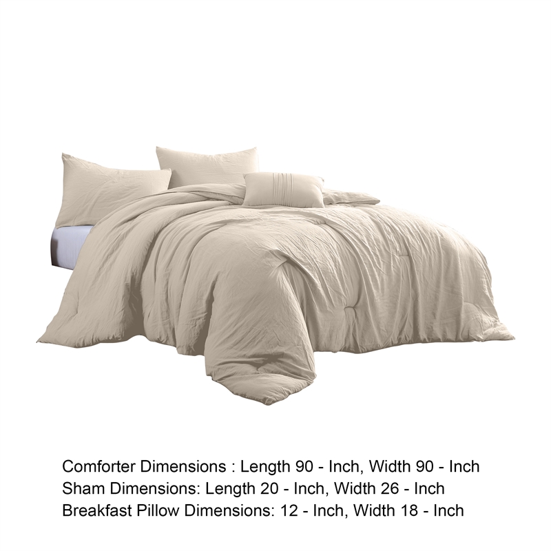 Veria 4 Piece Queen Comforter Set with Deep Stitching The Urban Port- Beige