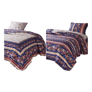 Loir 2 Piece Twin Quilt Set with Floral Print- Multicolor