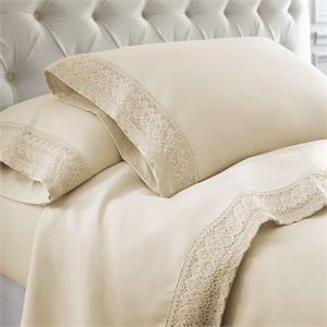 Udine 4 Piece Full Size Microfiber Sheet Set with Crochet Lace -Cream