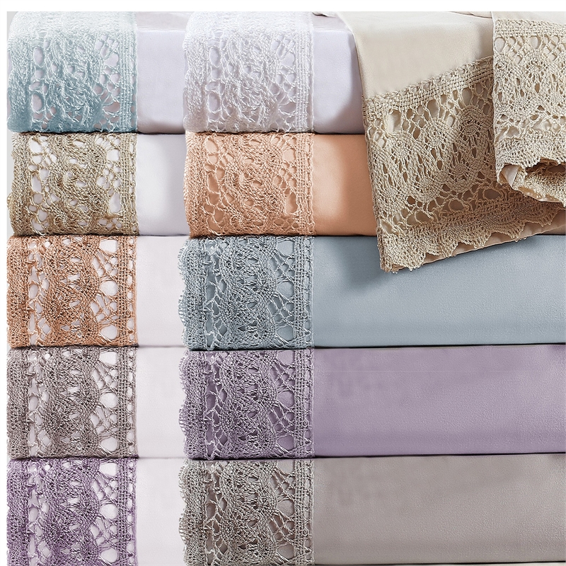Udine 4 Piece Queen Size Microfiber Sheet Set with Crochet Lace - Gray