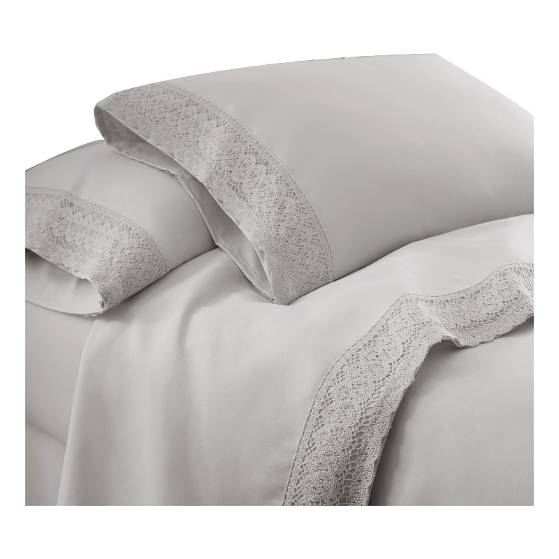 Udine 4 Piece Queen Size Microfiber Sheet Set with Crochet Lace - Gray