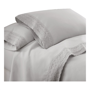 Udine 4 Piece Queen Size Microfiber Sheet Set with Crochet Lace - Gray