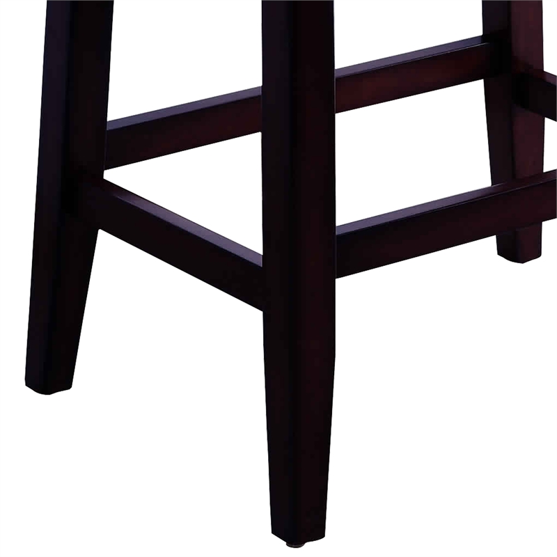 Wooden Stools with Saddle Seat and Button Tufts- Set of 2- Black and Brown