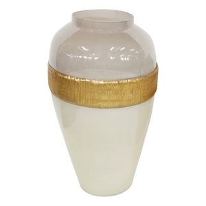 Glass Frame Vase with Tapered Body Design- White and Brass