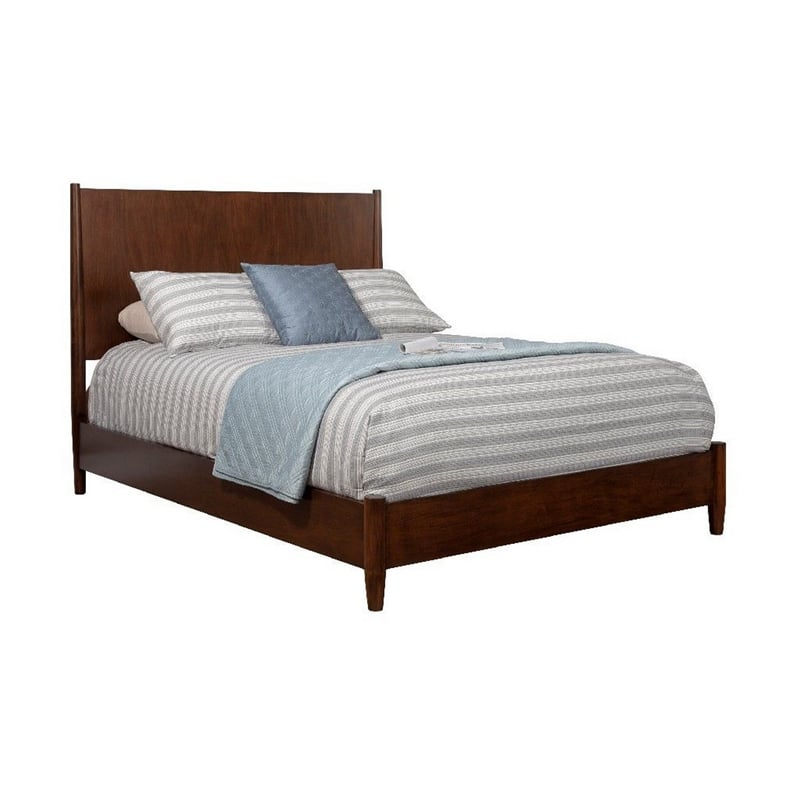 Mid Century Modern Wooden California King Bed with Round Legs- Brown