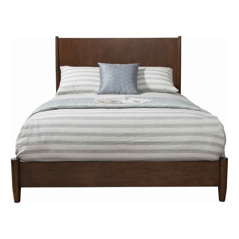 Mid Century Modern Wooden California King Bed with Round Legs- Brown