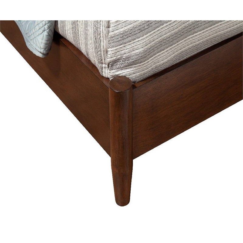 Mid Century Modern Wooden California King Bed with Round Legs- Brown