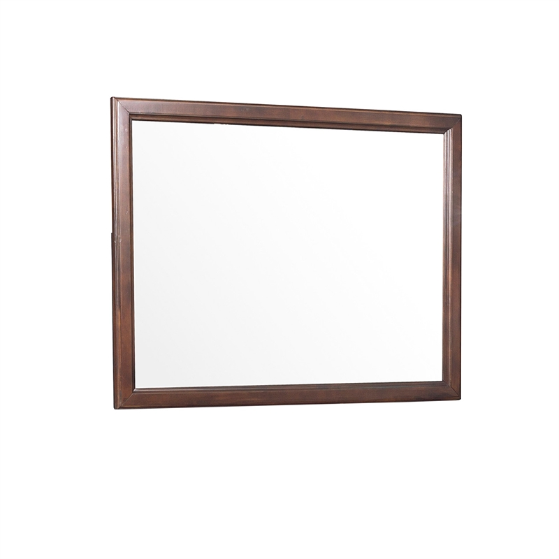 38 Inch Wooden Landscape Mirror- Molded Details- Dual Texture- Brown