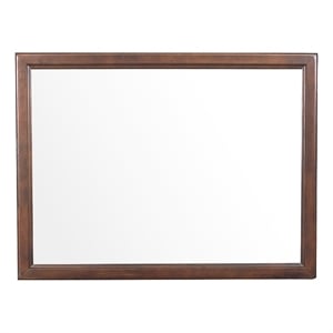38 Inch Wooden Landscape Mirror- Molded Details- Dual Texture- Brown