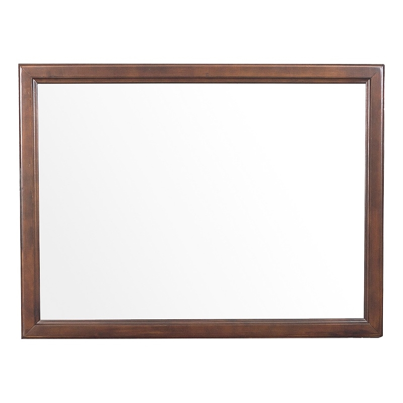 38 Inch Wooden Landscape Mirror- Molded Details- Dual Texture- Brown