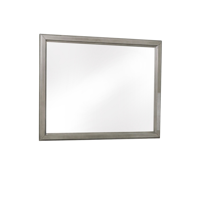 Wooden Square Mirror with Molded Details and Dual Texture- Gray