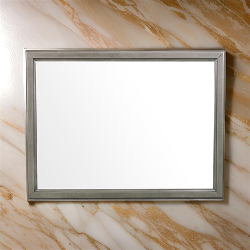 Wooden Square Mirror with Molded Details and Dual Texture- Gray