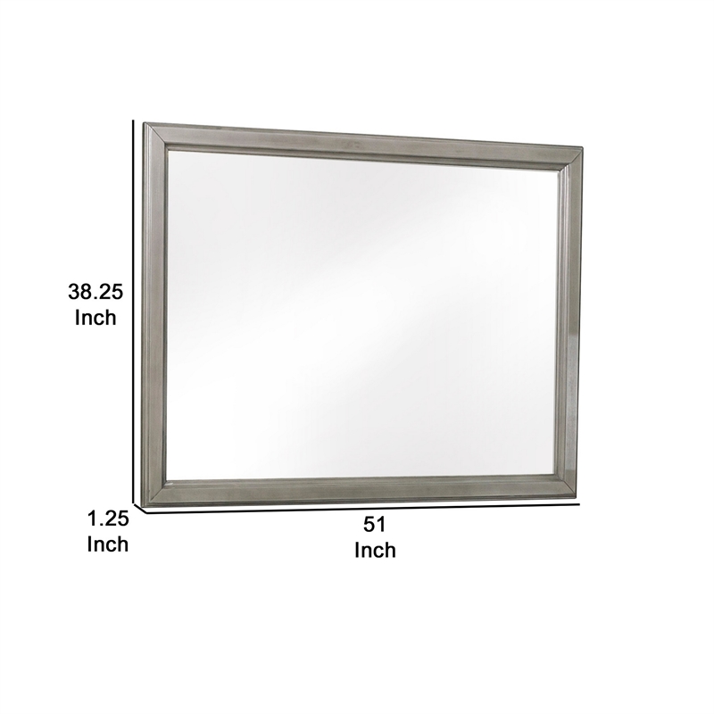 Wooden Square Mirror with Molded Details and Dual Texture- Gray