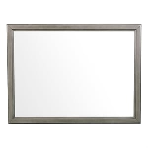 Wooden Square Mirror with Molded Details and Dual Texture- Gray