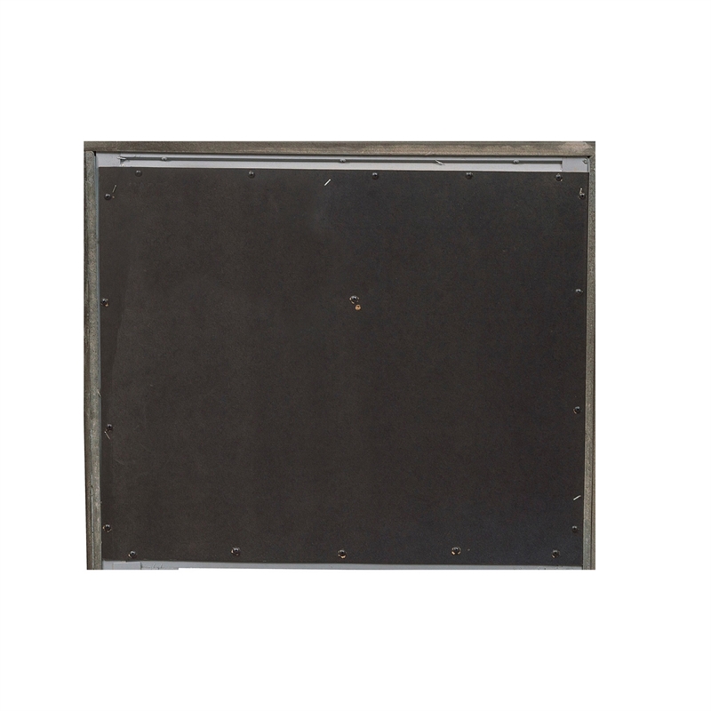 Wooden Square Mirror with Molded Details and Dual Texture- Gray