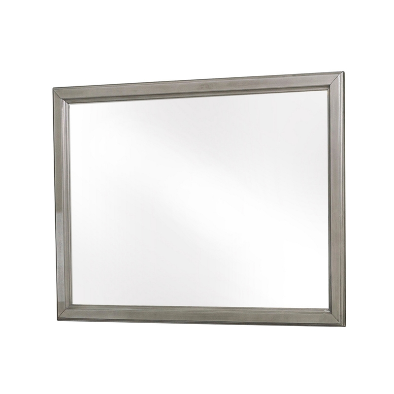 Wooden Square Mirror with Molded Details and Dual Texture- Gray