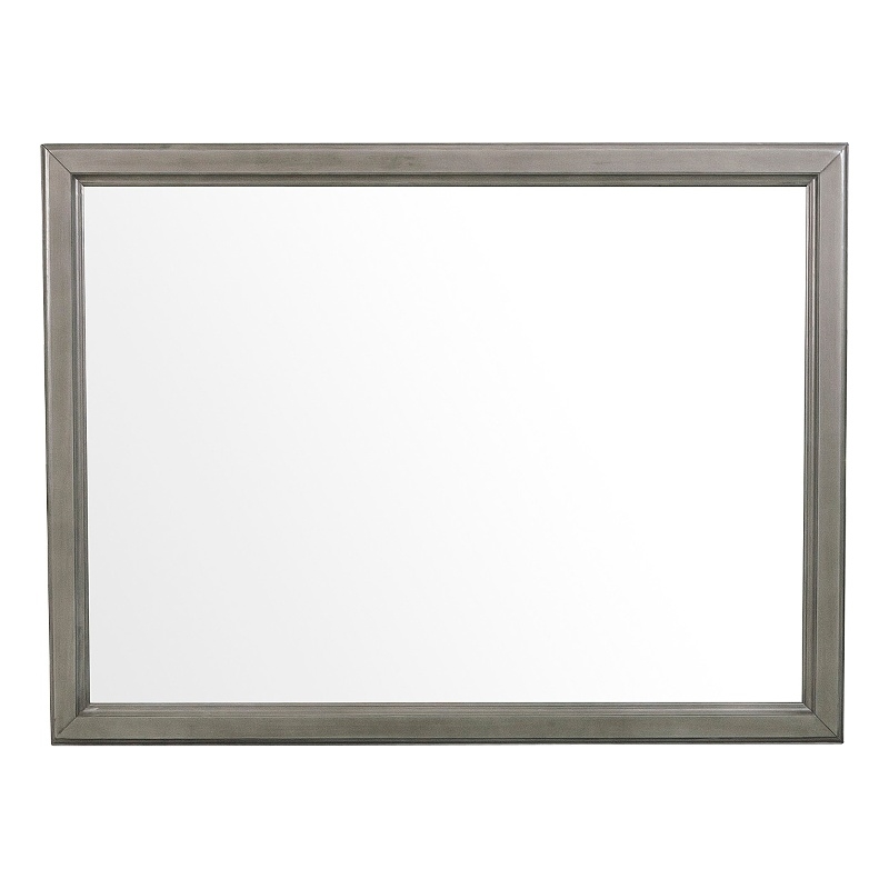 Wooden Square Mirror with Molded Details and Dual Texture- Gray