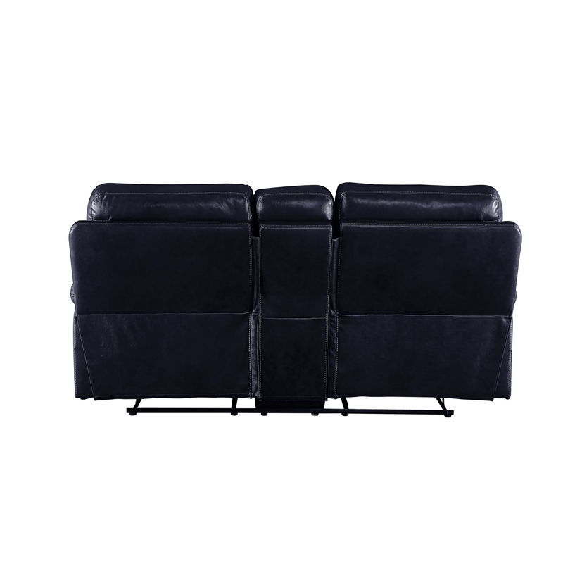 Motion Loveseat with Leatherette Upholstery and Tufted Seat- Navy Blue