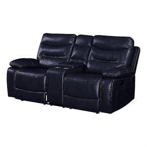 Motion Loveseat with Leatherette Upholstery and Tufted Seat- Navy Blue