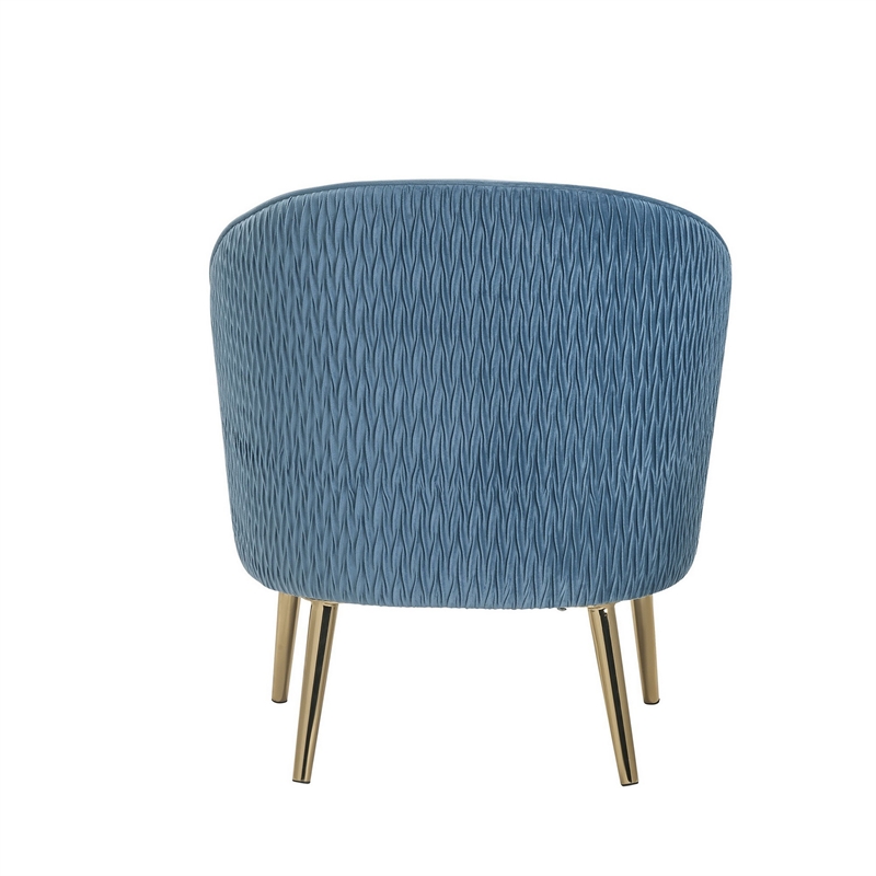 Accent Chair with Velvet Upholstery and Metal Legs- Blue