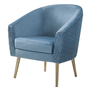 Accent Chair with Velvet Upholstery and Metal Legs- Blue