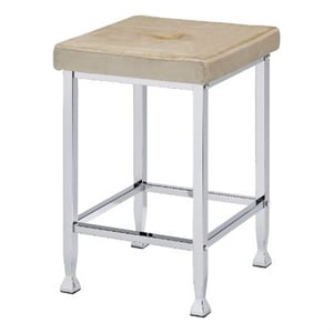 Counter Height Stool- Set of 2- Padded Seat and Metal Base- Beige