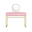Vanity Desk with Removable Mirror and Open Metal Frame- Pink and Gold
