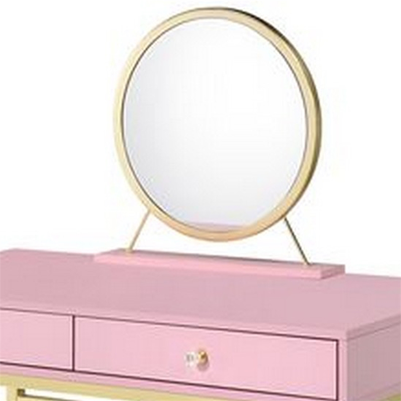 Vanity Desk with Removable Mirror and Open Metal Frame- Pink and Gold