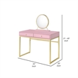Vanity Desk with Removable Mirror and Open Metal Frame- Pink and Gold