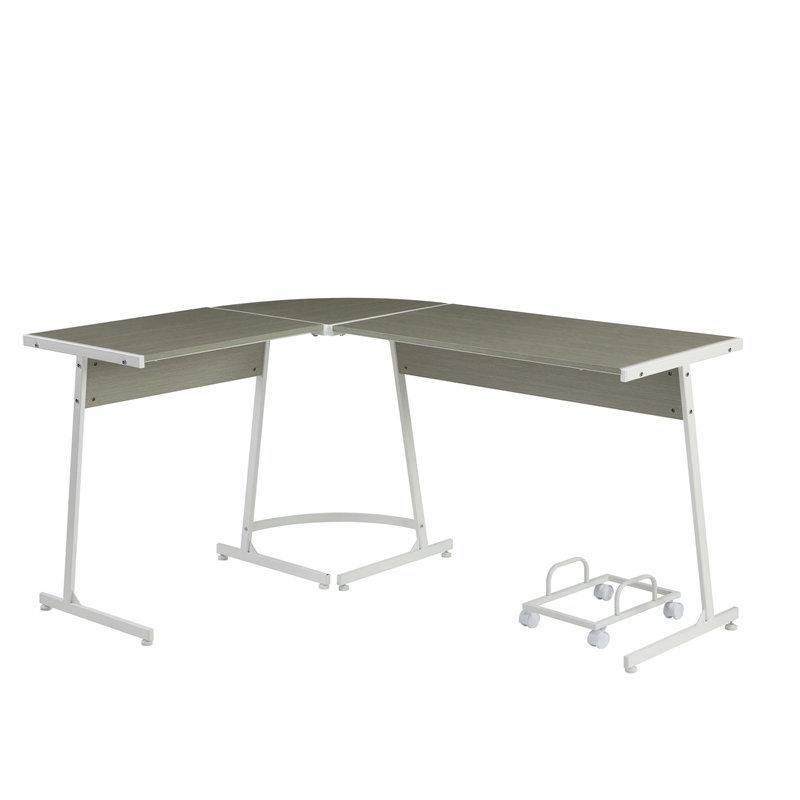 Computer Desk with Metal Legs and CPU Holder- Gray