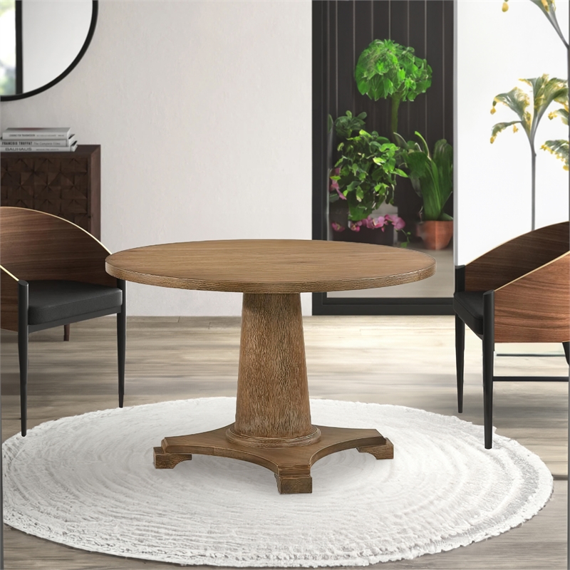 Dining Table with Single Pedestal Base- Oak Brown