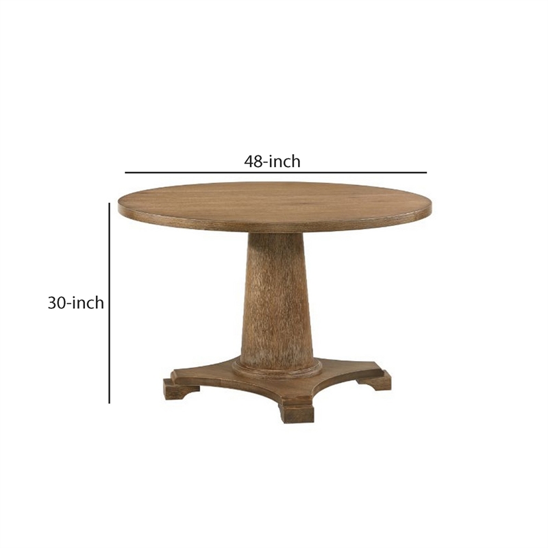 Dining Table with Single Pedestal Base- Oak Brown