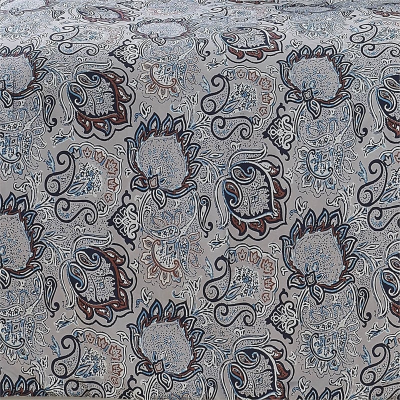 Caen 8 Piece Printed Queen Reversible Comforter Set - Gray and Blue