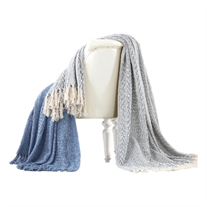 Latina Cotton Throw with Decorative Fringe The Urban Port- Set of 2- Blue