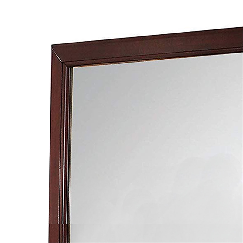 Transitional Style Mirror with Raised Wooden Frame- Brown and Silver