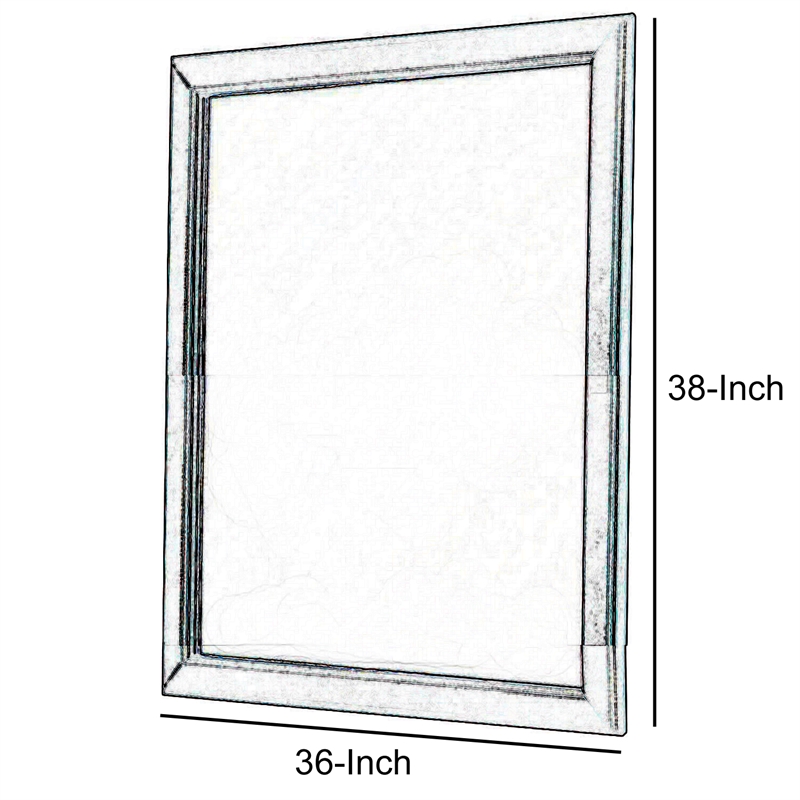 Transitional Style Mirror with Raised Wooden Frame- Brown and Silver