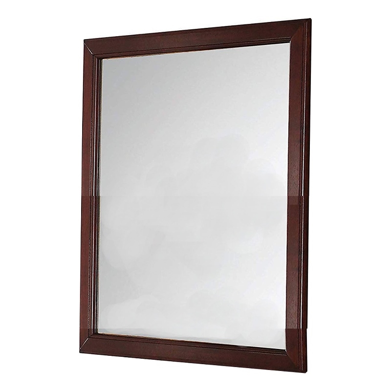 Transitional Style Mirror with Raised Wooden Frame- Brown and Silver