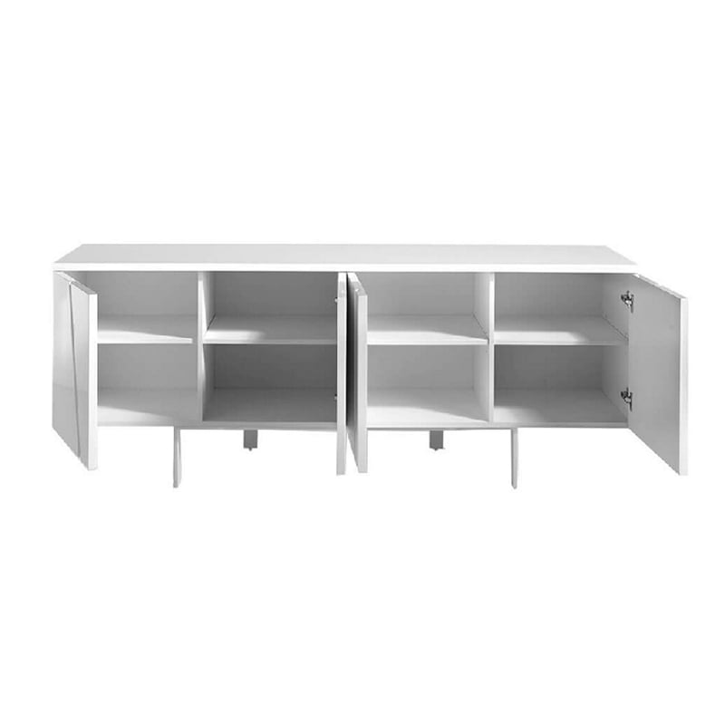 75 Inch 4 Doors Modern Buffet Server- Geometric Front- Metal Legs- White
