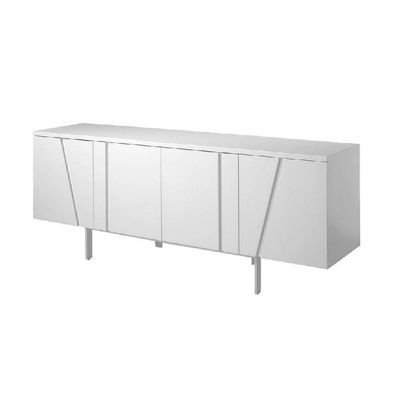 75 Inch 4 Doors Modern Buffet Server- Geometric Front- Metal Legs- White