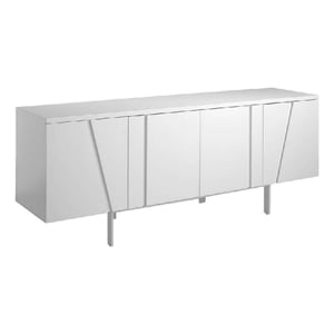 75 Inch 4 Doors Modern Buffet Server- Geometric Front- Metal Legs- White