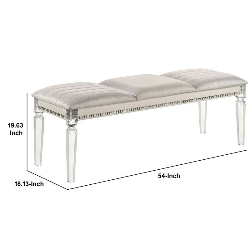 Tufted Leatherette Seater Wooden Bench with Mirror Accents- White