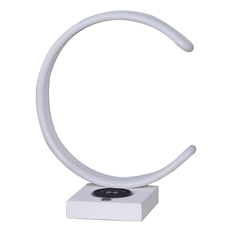 Metal C Shaped Table Lamp with USB Plugin- White